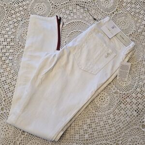NWT SLINK Jeans Curvy Skinny White Jeans Size 8 / 29 Red Zipper Ankle Stretch